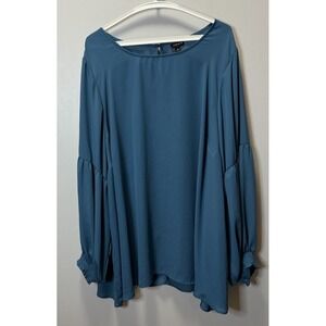 Torrid Blouse Long Balloon Sleeve Teal Sheer Size 5